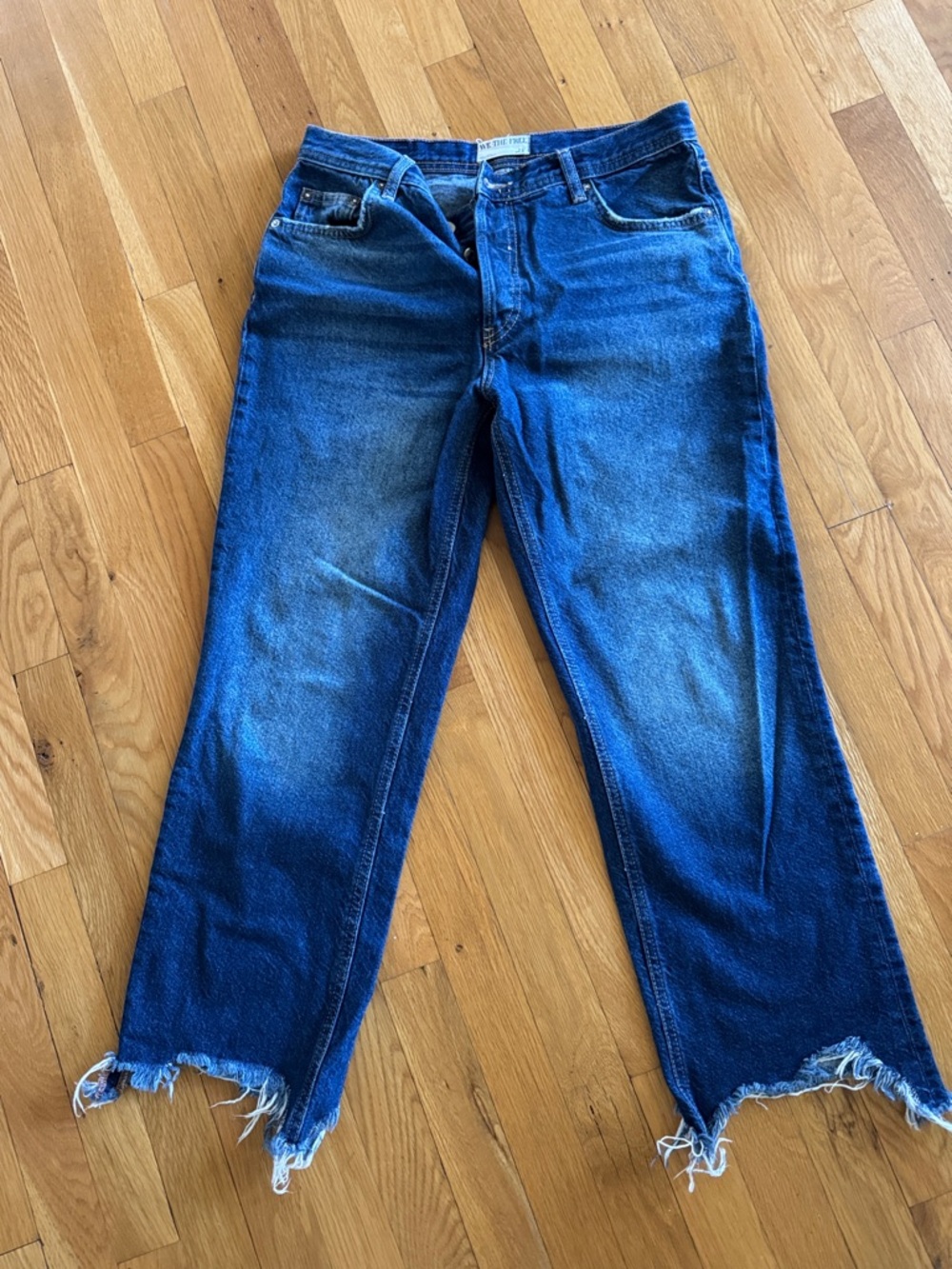 Free People We The Free Maggie Mid Rise Straight Leg Jeans Size 28 Raw Hem